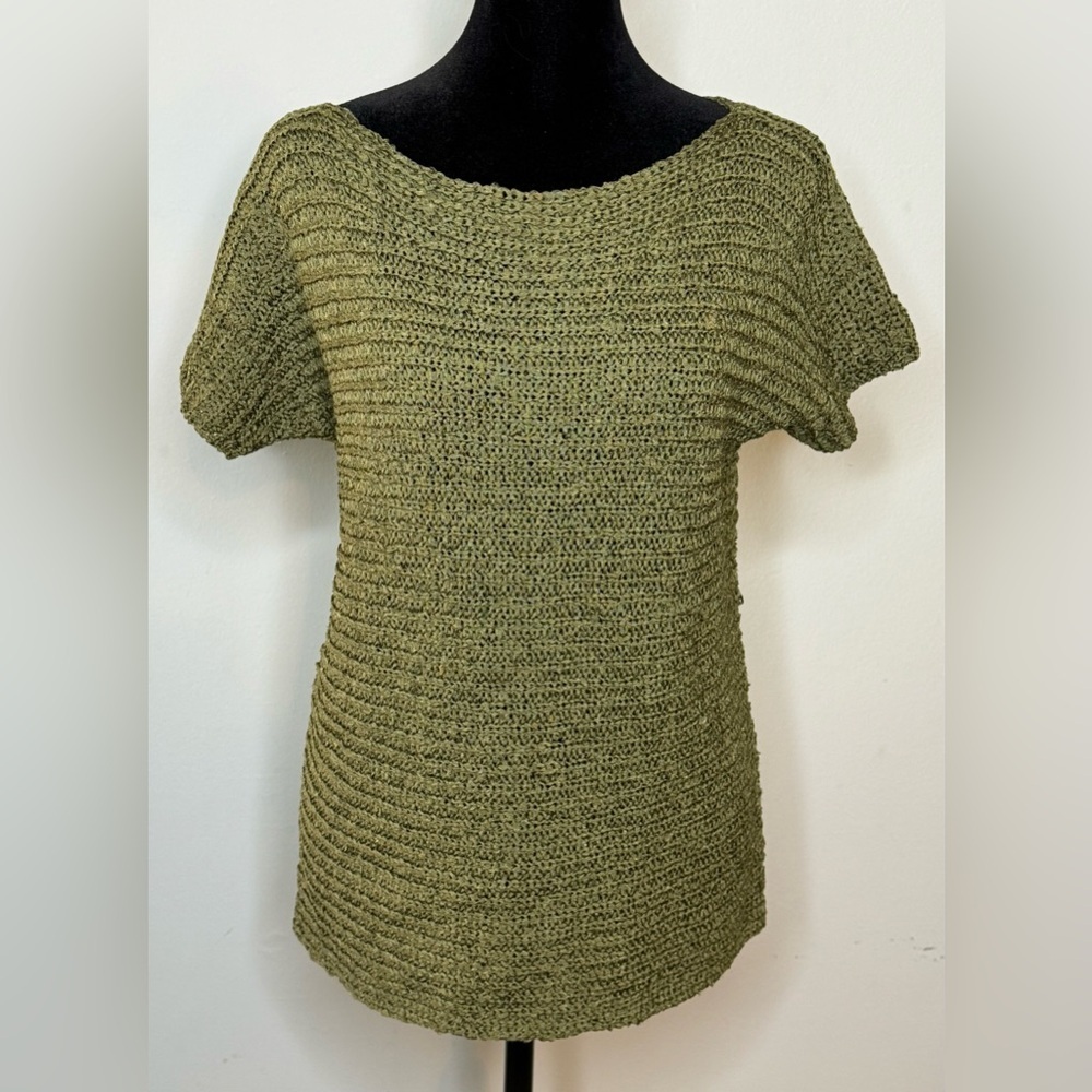 Lauren Ralph Lauren Darbye crochet short-sleeve sweater sage green XS EUC